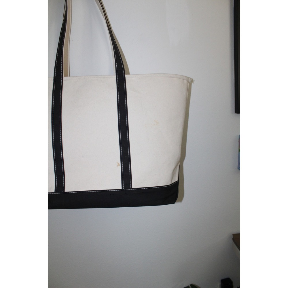 LL Bean Boat and Tote XL Long Canvas Bag Black Cream Chef Embroidery Made in USA - Picture 9 of 14